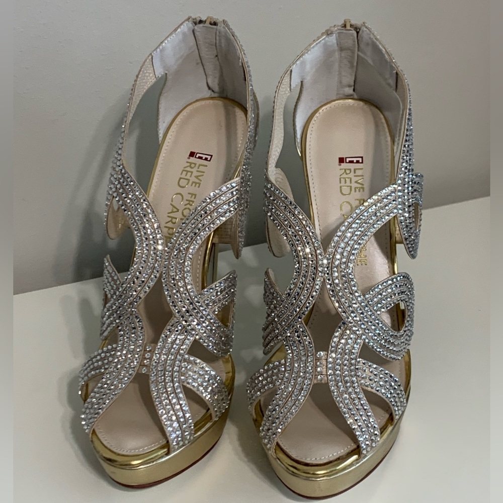 E! Live From The Red Carpet Size 10 Gold Sparkly High Heel Formal Rhinestone 10